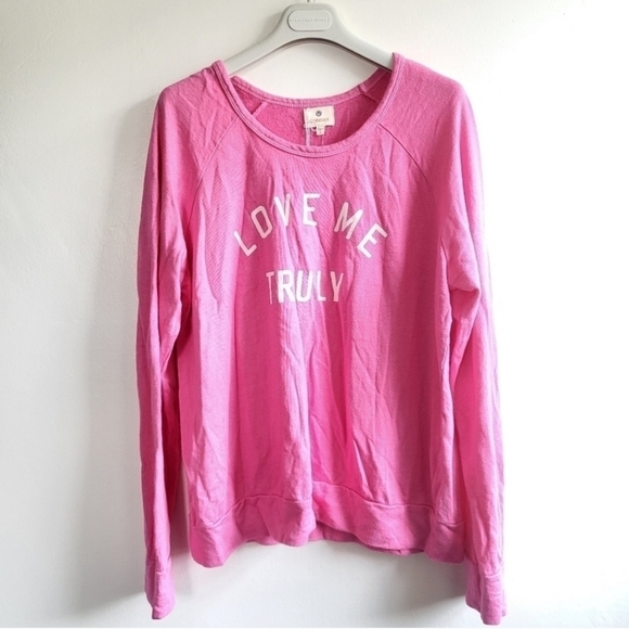 New Sundry Love Me Truly Graphic Crewneck Pink Pullover Sweatshirt NWT 1/Small - Picture 1 of 9